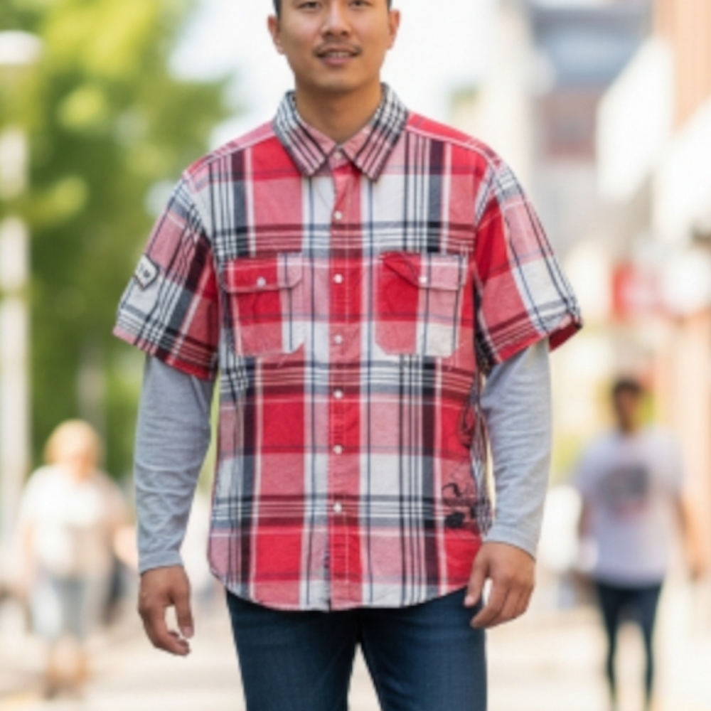 COMPANY81 Plaid Cotton Men's Short Sleeved Shirt